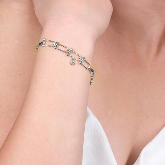 Solid 10k White Gold Peace Sign Charm - Symbolic Jewelry Gifs for Her - Picture 2 of 4